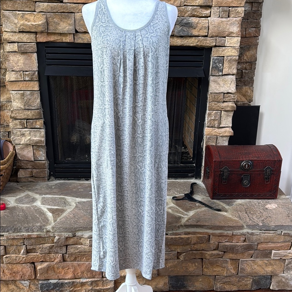 Bare Necessities Gray Pleated Maxi Sundress with pockets relaxed snake - Picture 2 of 6